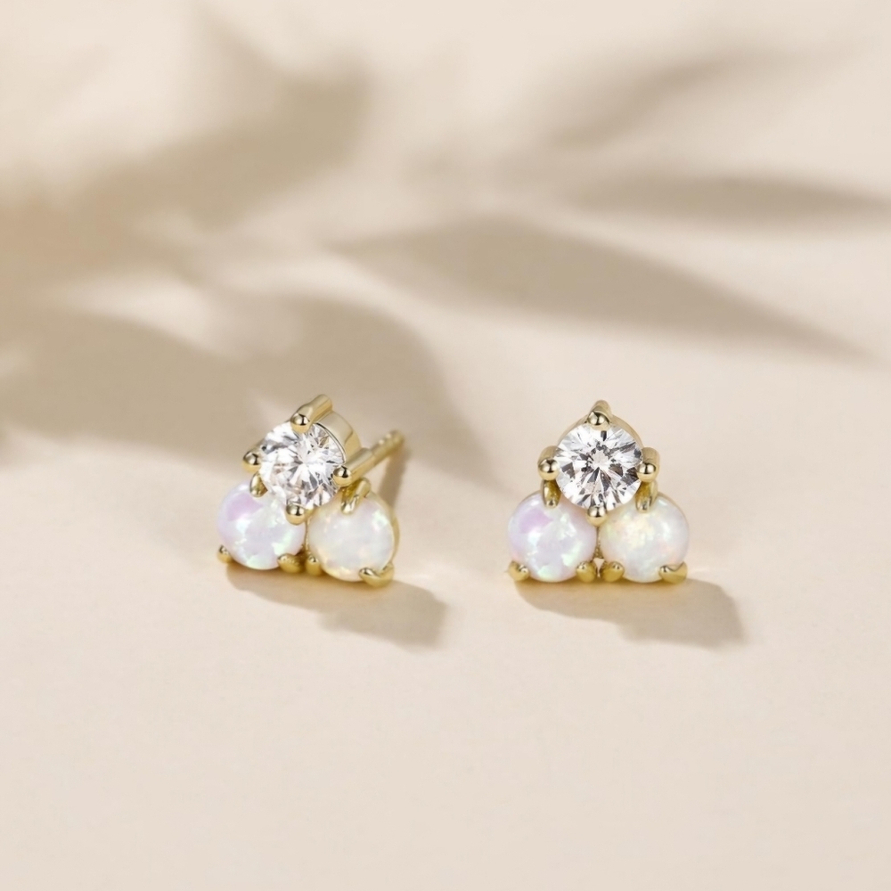 925 Sterling Silver 14kt Gold Plated Opal Earrings